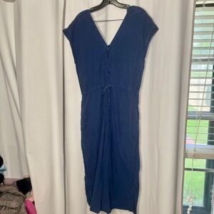 Cloth & Stone XS Linen Wide Leg Jumpsuit Cropped Black‎ C6239-331-301